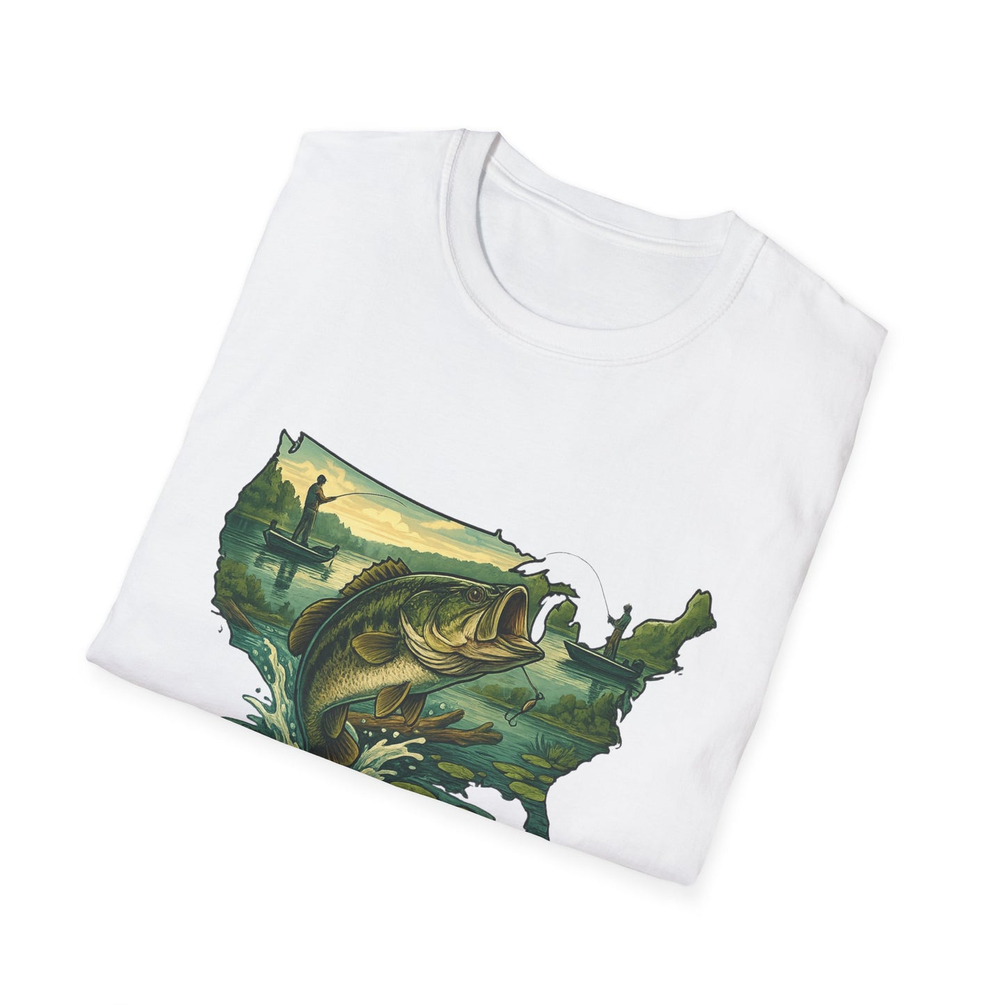 American Bass Waters Tee – USA Map Fishing Scene Shirt