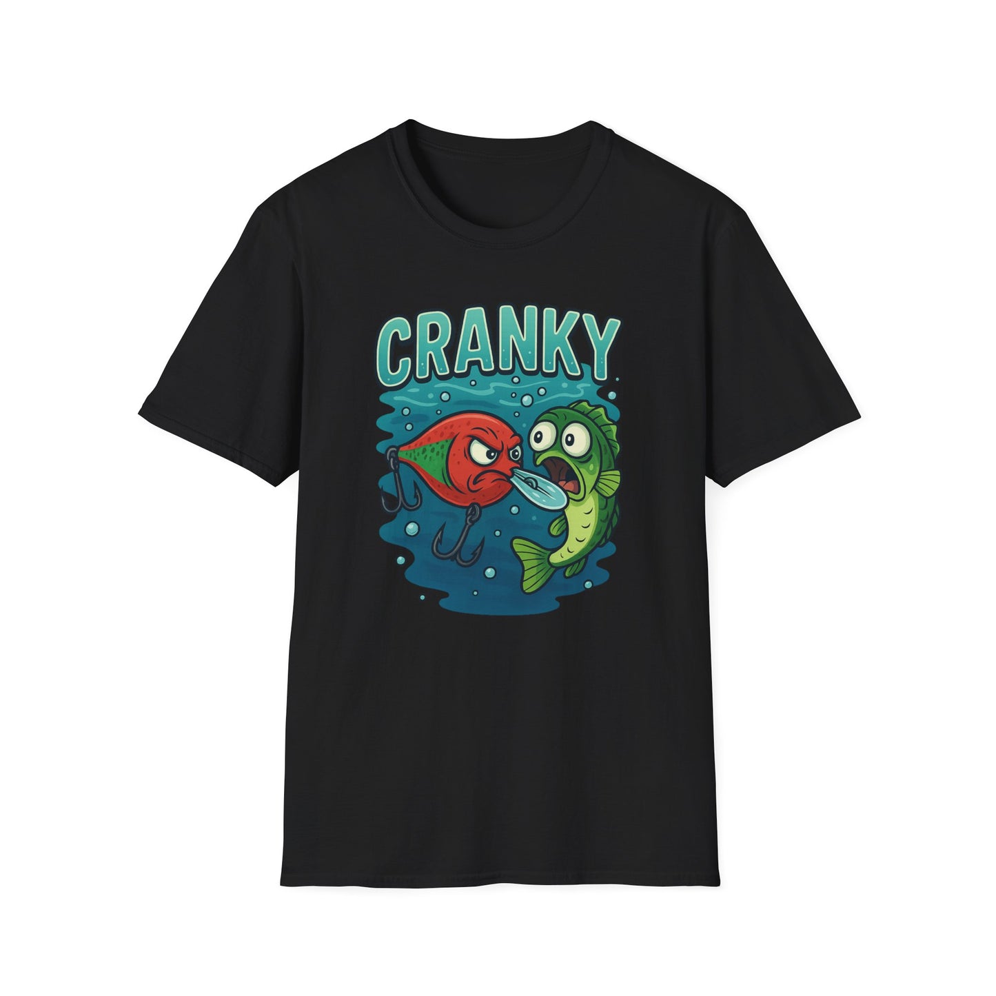 CRANKY Lure vs Bass Cartoon Tee – Underwater Showdown Fishing Shirt