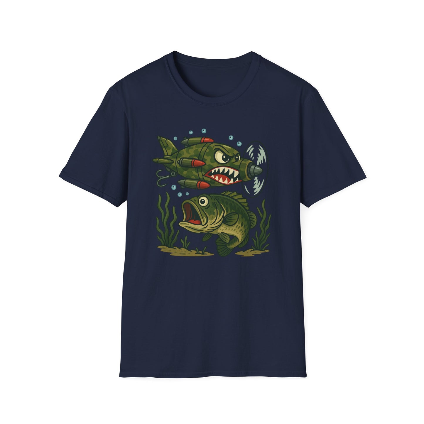 Cranky Warplane Lure vs. Bass Tee – Vintage Fighter Fishing Design