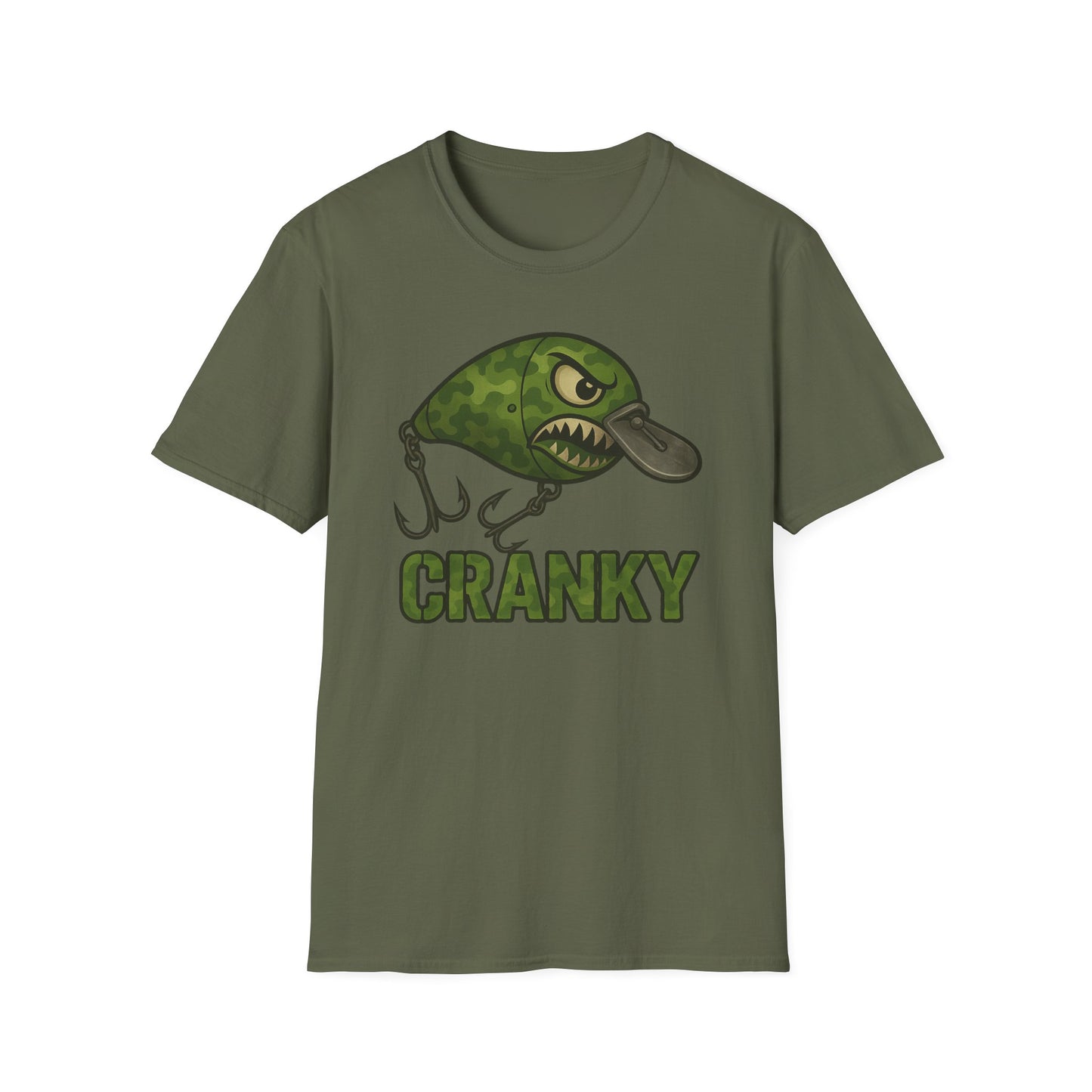 CRANKY Green Camo Crankbait Shirt – Classic Outdoor Bass Fishing Tee