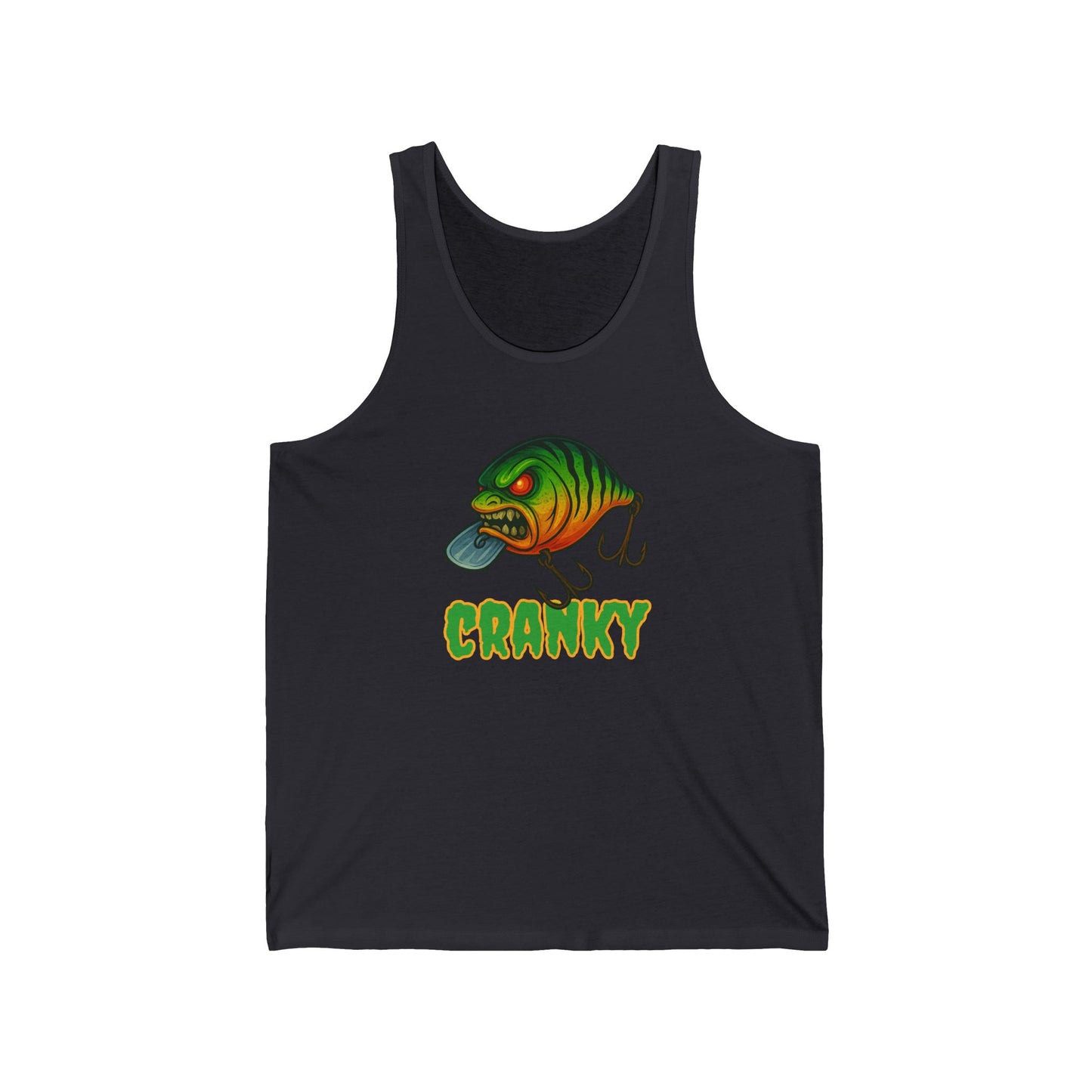 CRANKY – Men’s Angry Crankbait Tank Top (Bold Bass Fishing Graphic)
