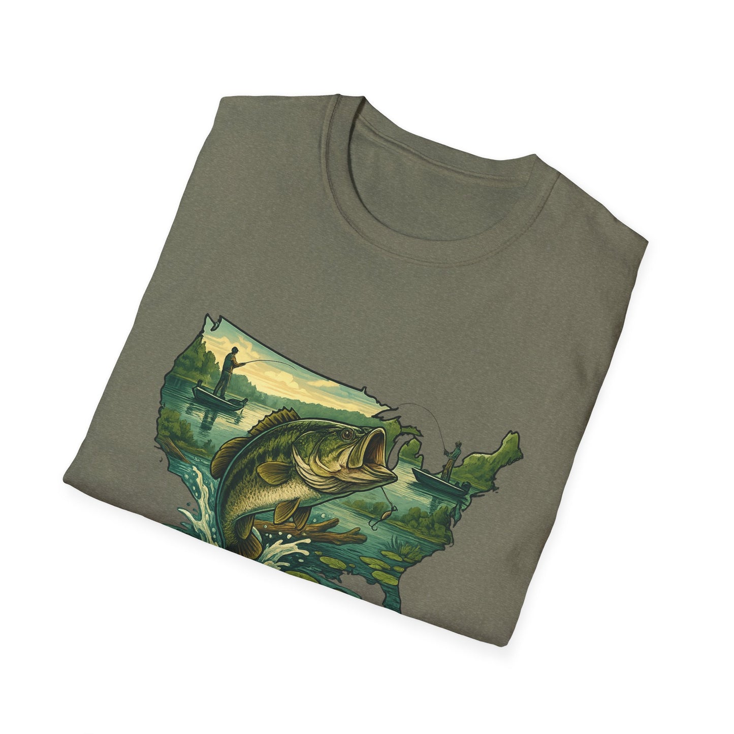 American Bass Waters Tee – USA Map Fishing Scene Shirt