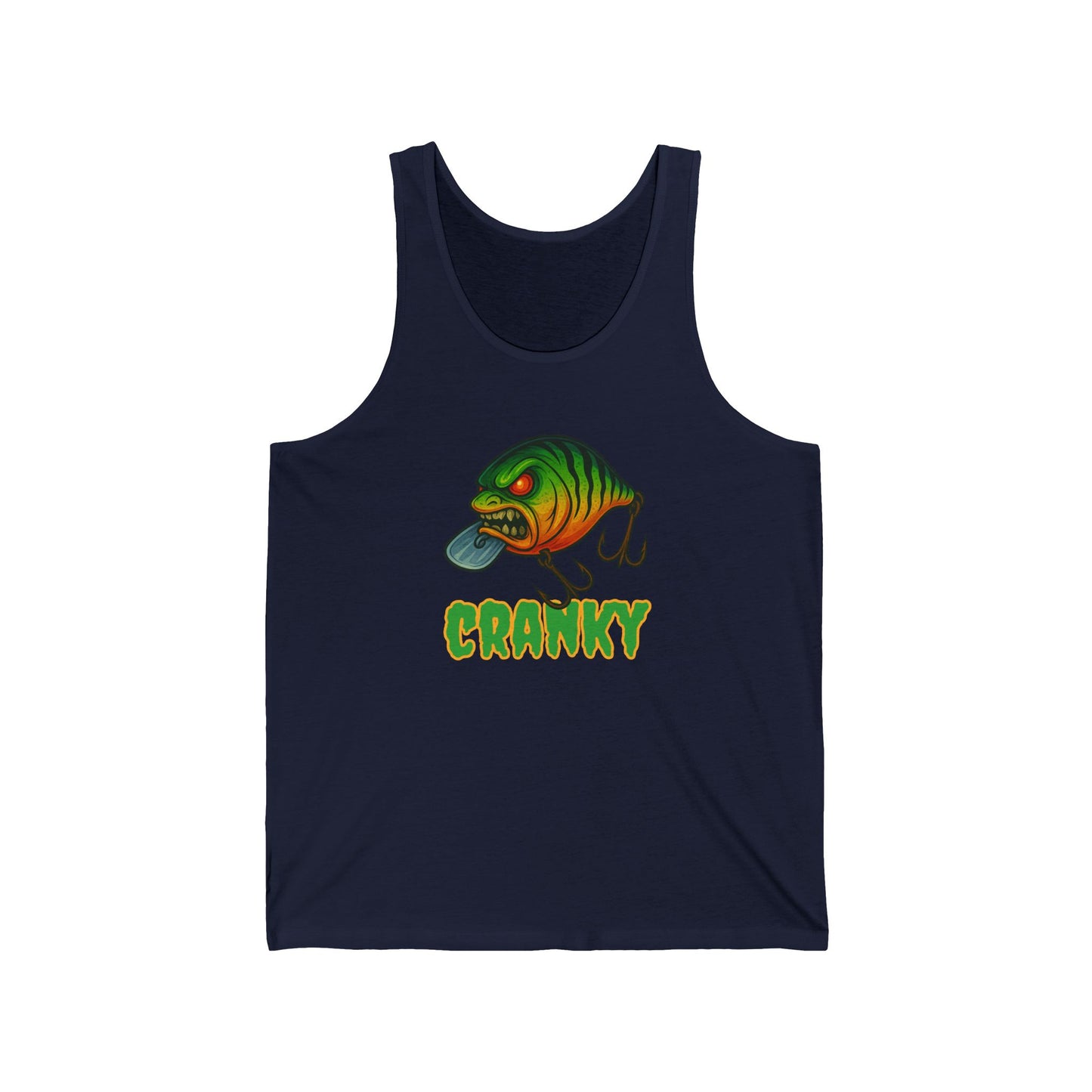 CRANKY – Men’s Angry Crankbait Tank Top (Bold Bass Fishing Graphic)