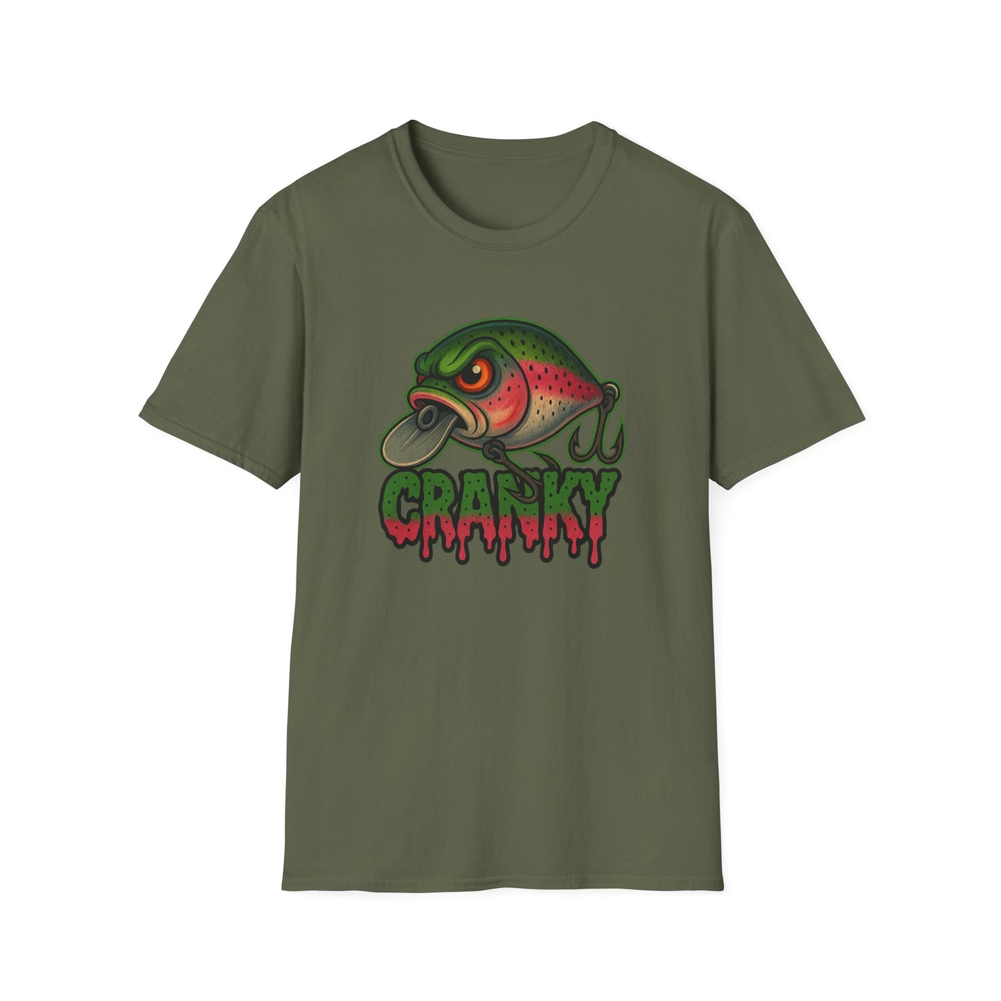 Cranky Crankbait Bass Fishing Tee – Trout Color Lure Logo