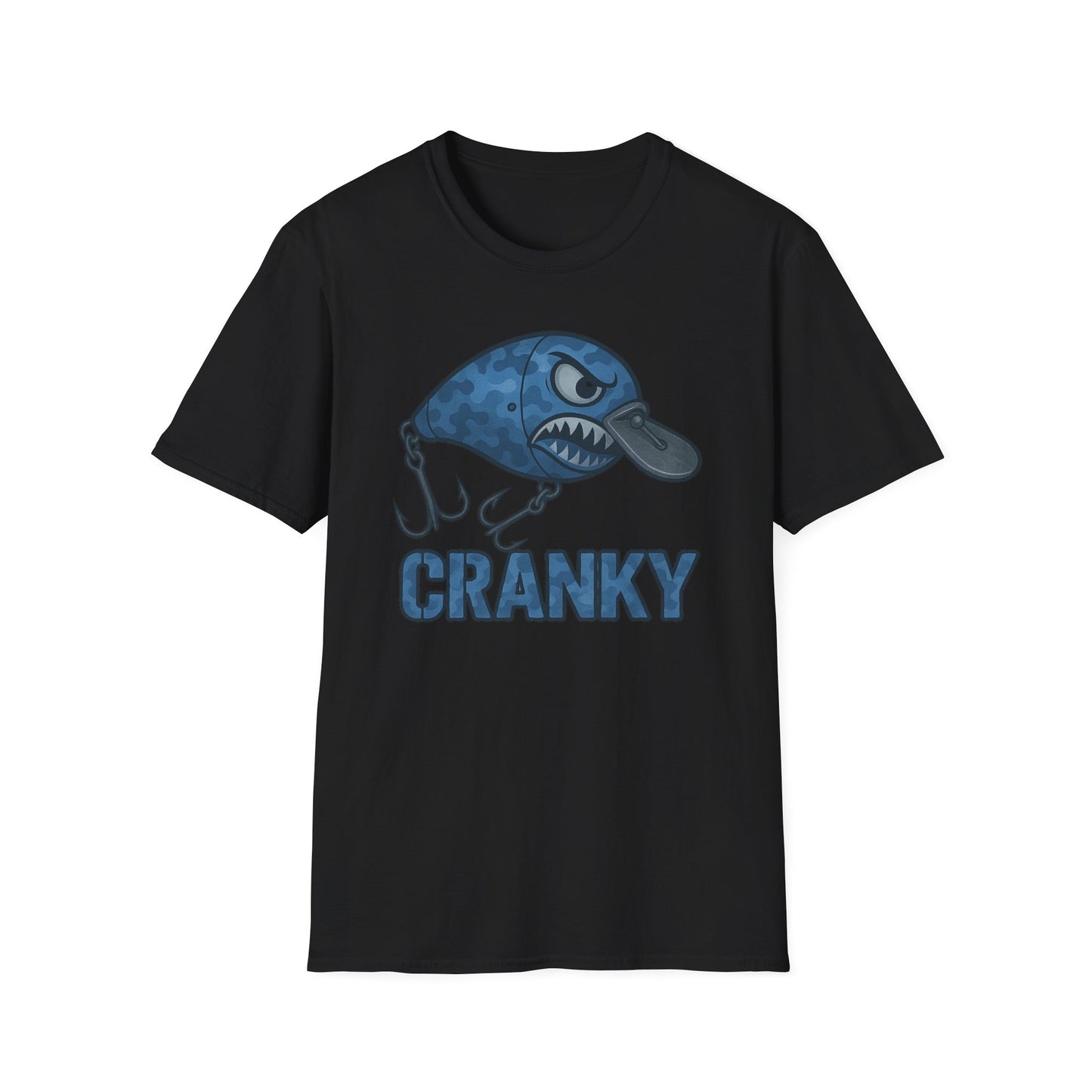 CRANKY Blue Camo Series Crankbait Shirt – Cold-Blooded Bass Fishing Tee - Bomber Style
