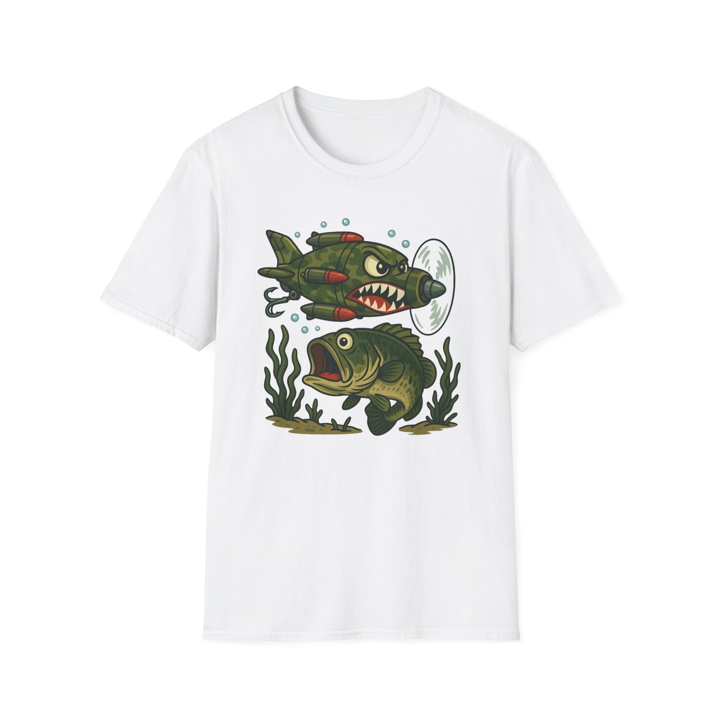 Cranky Warplane Lure vs. Bass Tee – Vintage Fighter Fishing Design