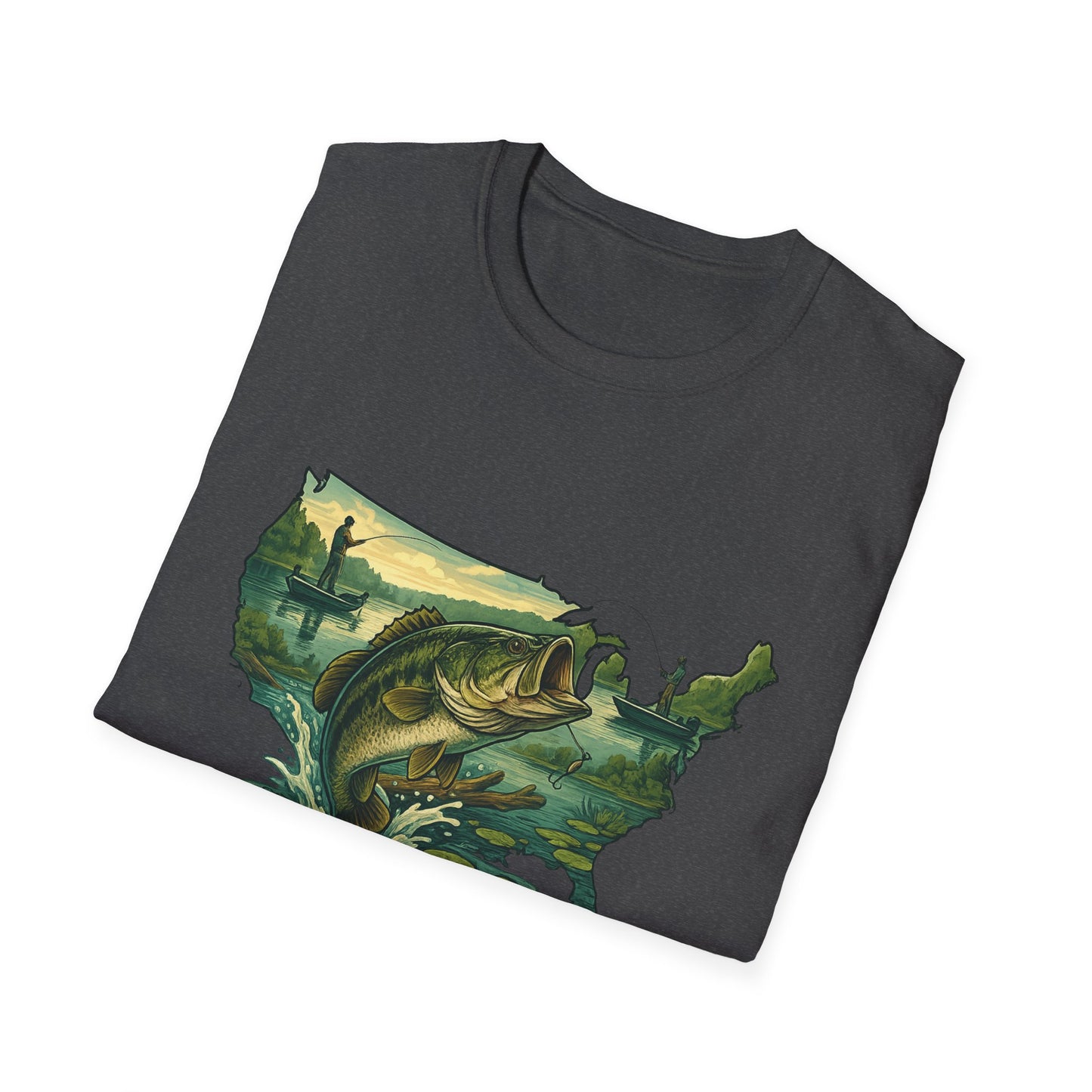 American Bass Waters Tee – USA Map Fishing Scene Shirt