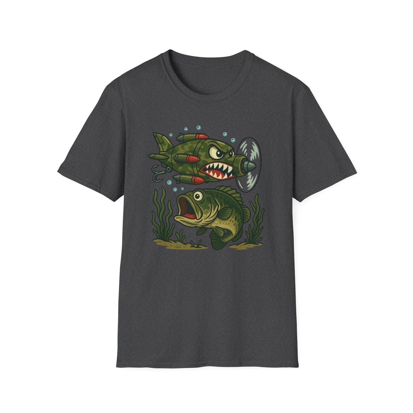 Cranky Warplane Lure vs. Bass Tee – Vintage Fighter Fishing Design