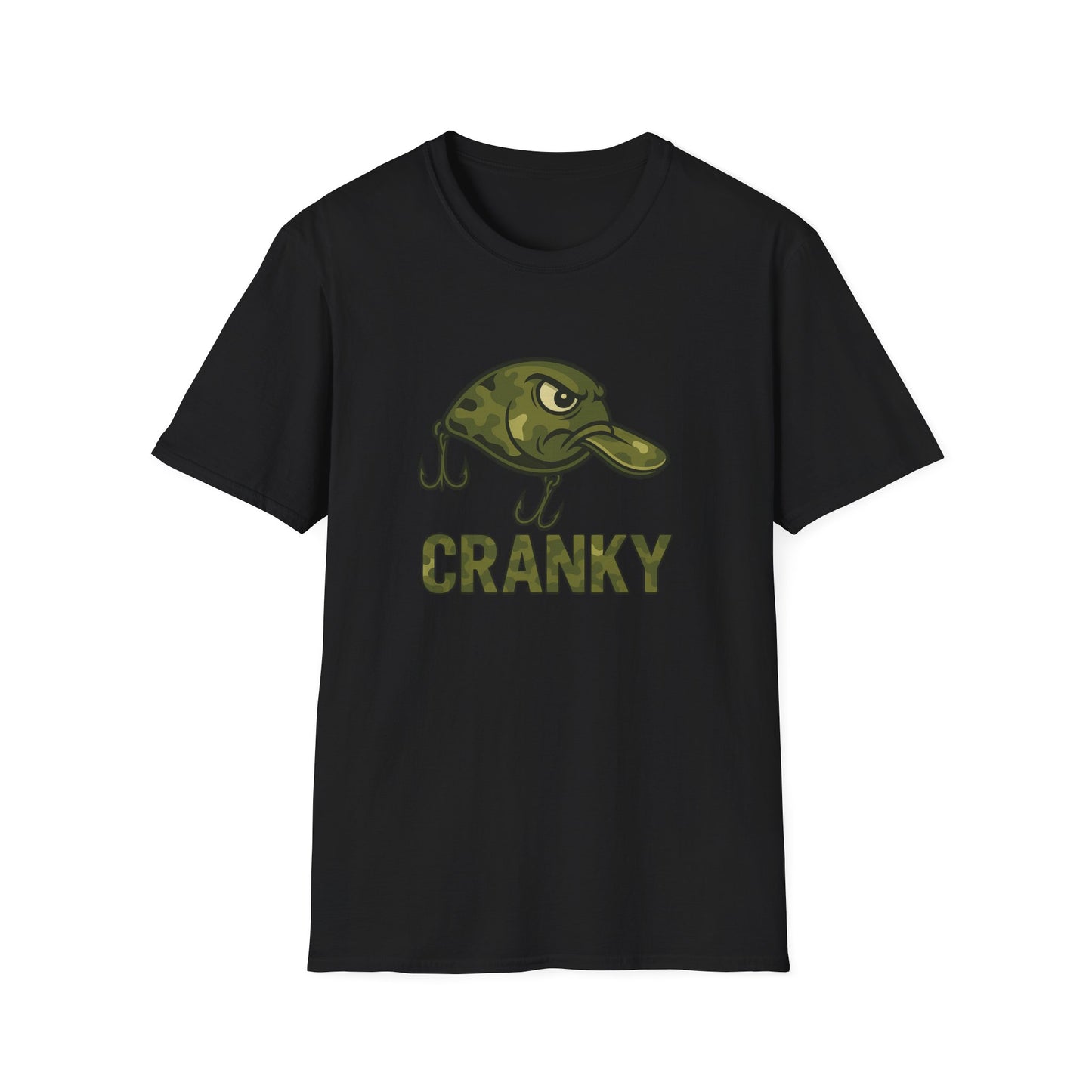 CRANKY Camo Crankbait Bass Fishing Tee – Bold Military Style Lure Design