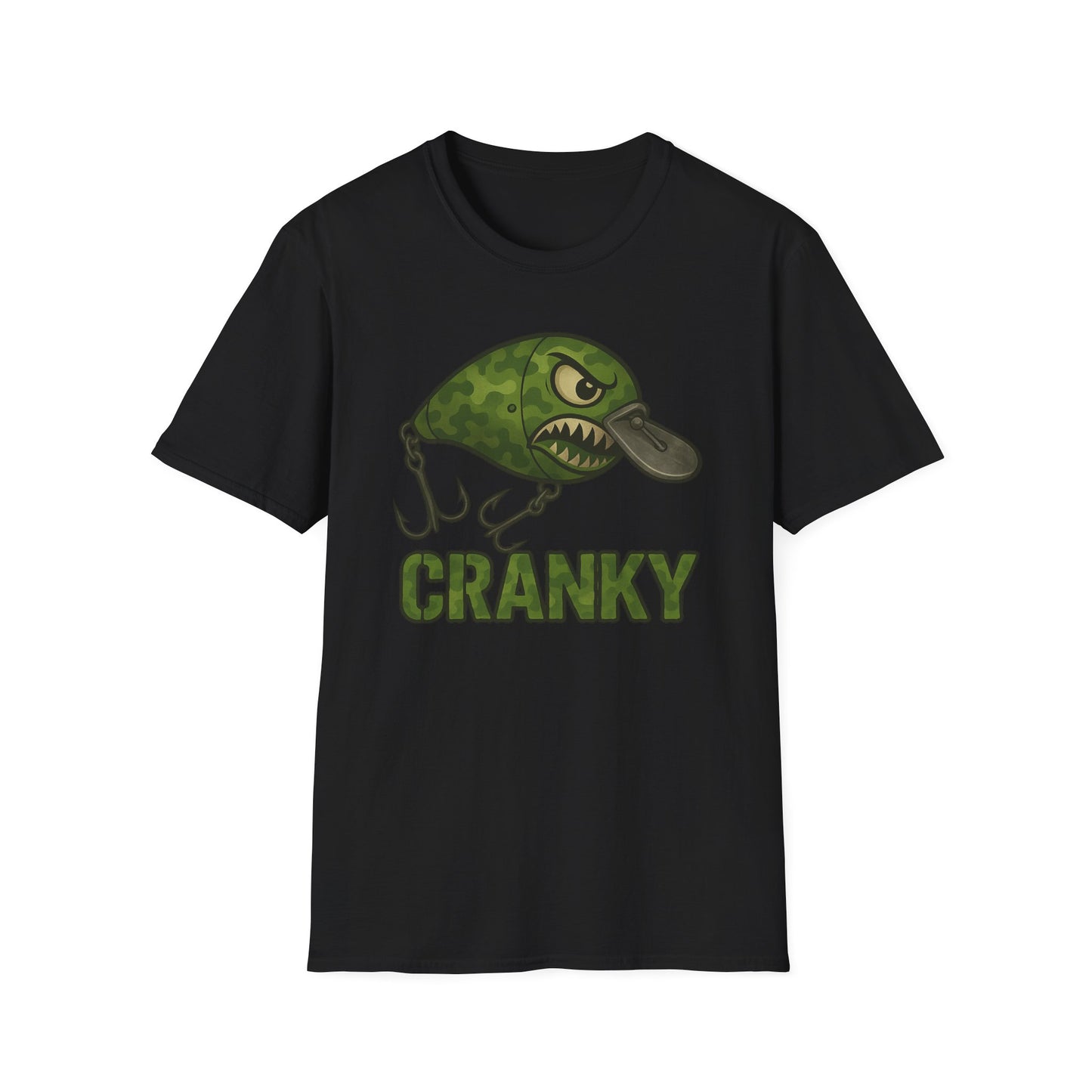 CRANKY Green Camo Crankbait Shirt – Classic Outdoor Bass Fishing Tee