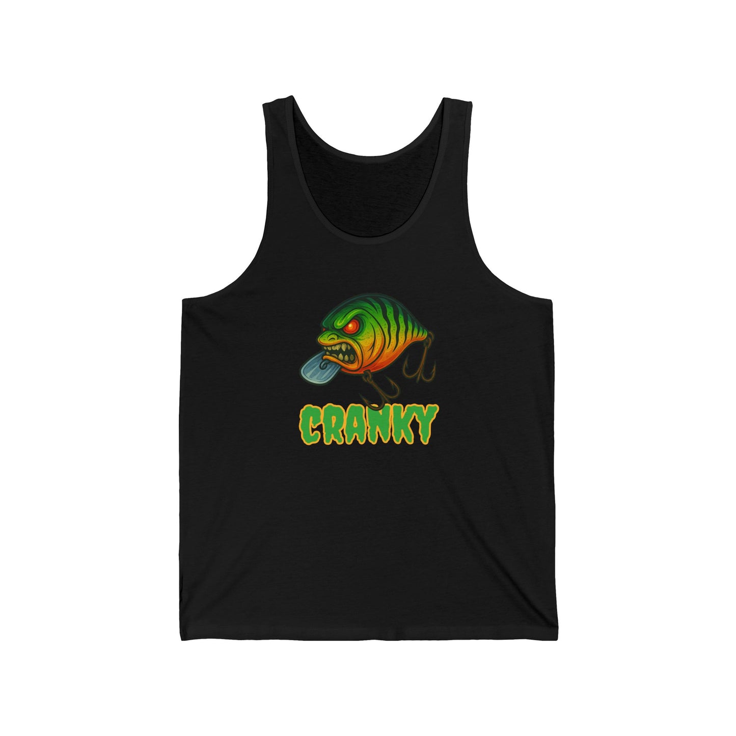 CRANKY – Men’s Angry Crankbait Tank Top (Bold Bass Fishing Graphic)