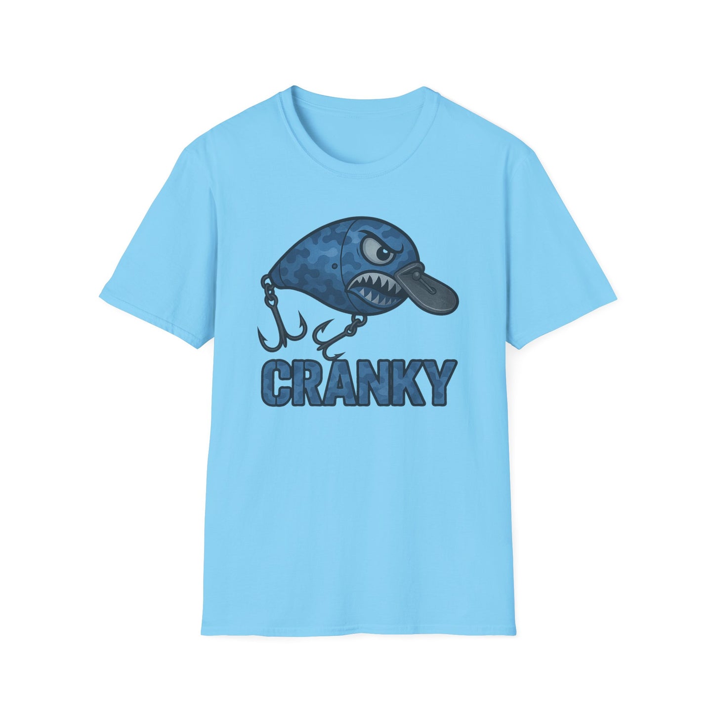 CRANKY Blue Camo Series Crankbait Shirt – Cold-Blooded Bass Fishing Tee - Bomber Style
