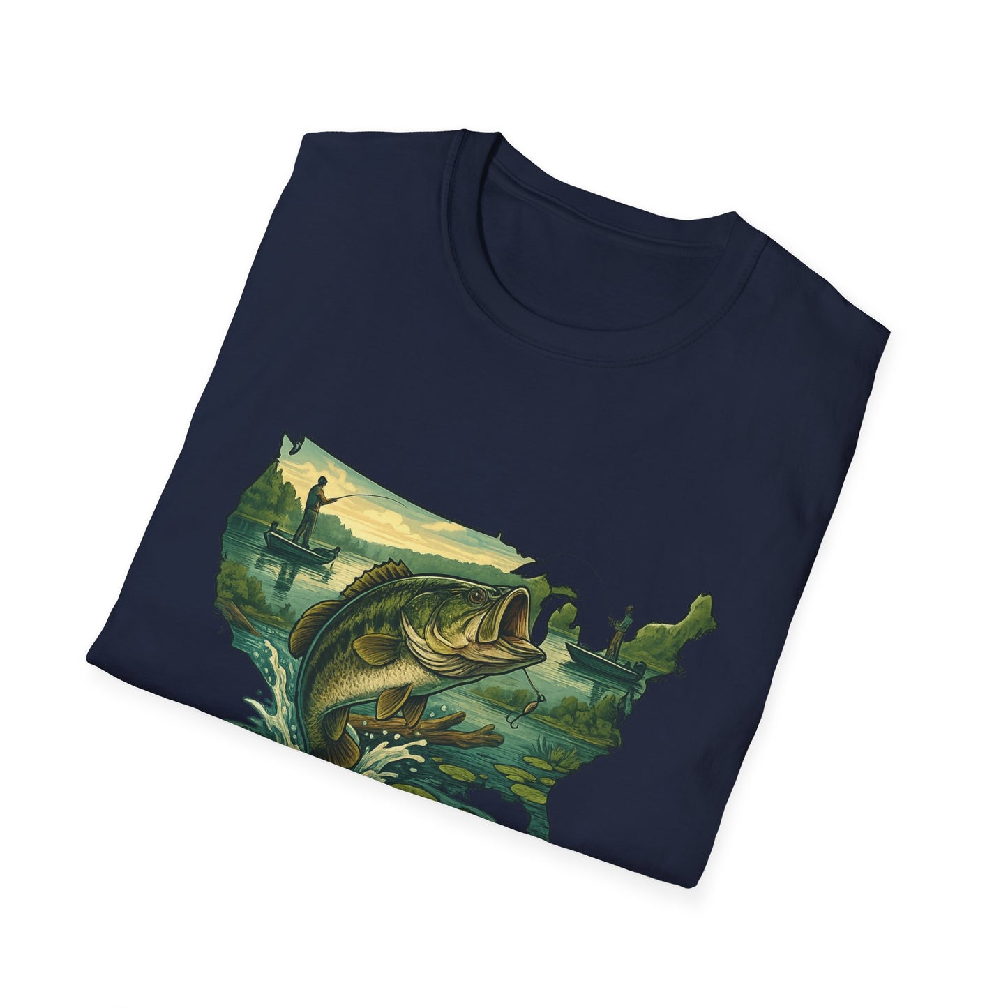 American Bass Waters Tee – USA Map Fishing Scene Shirt