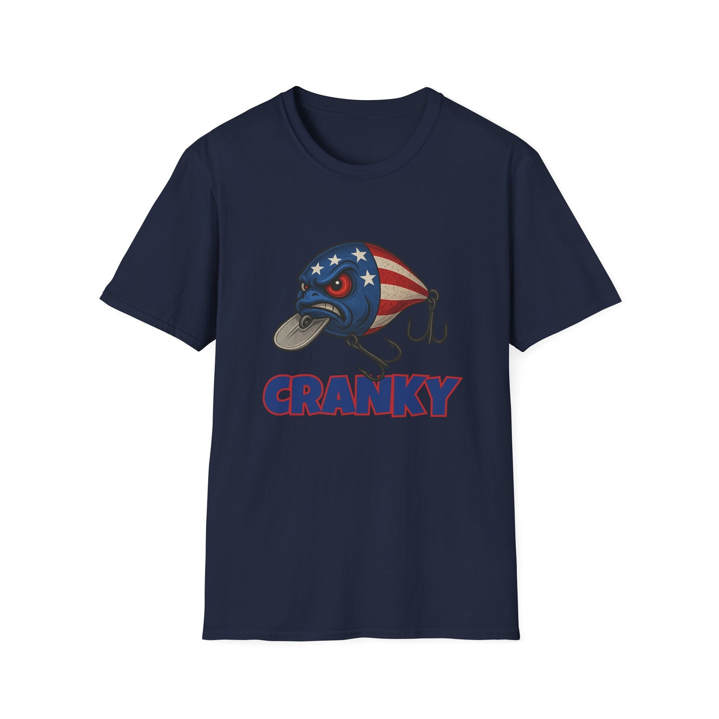 Cranky Crankbait USA Flag Tee – Patriotic Bass Fishing Lure Design