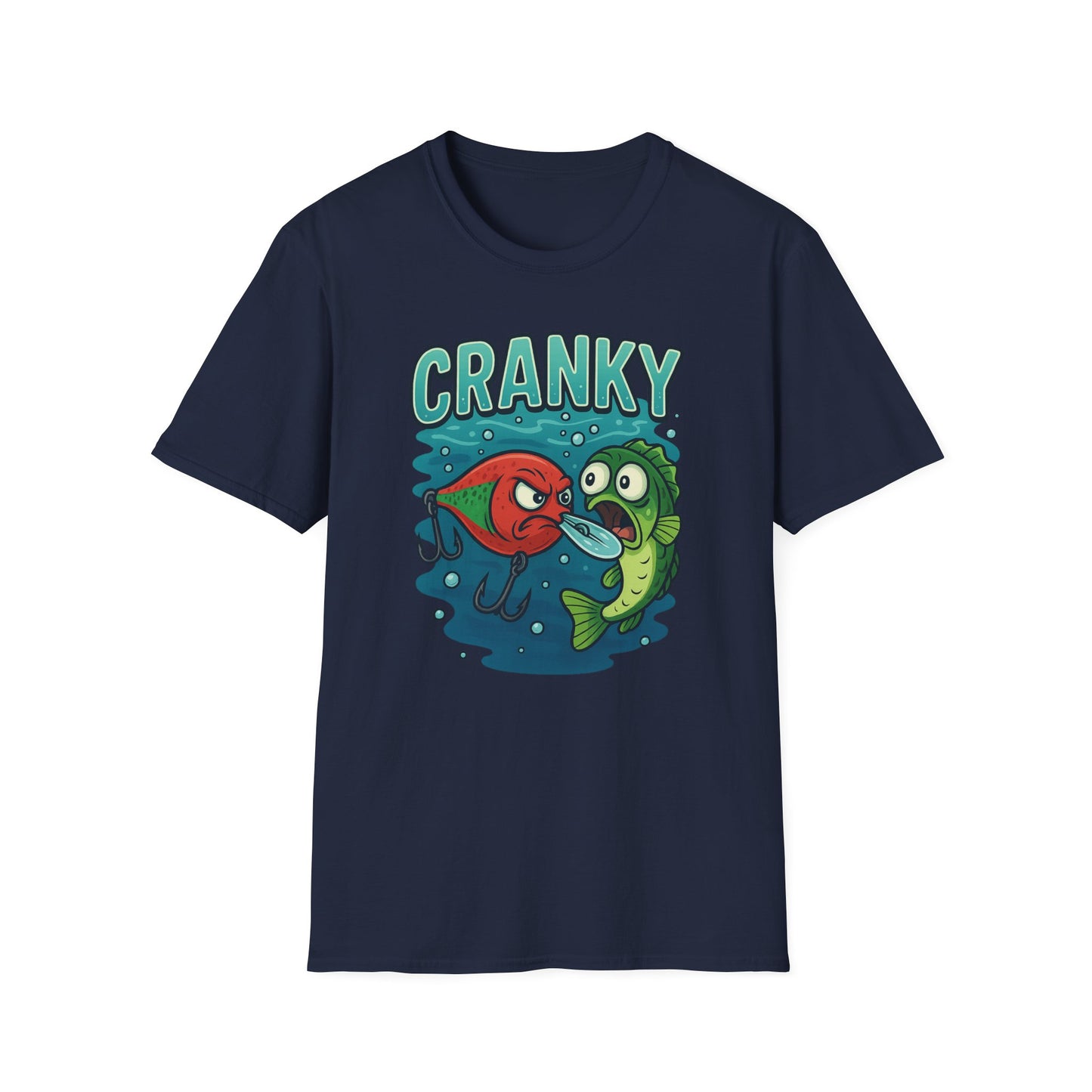 CRANKY Lure vs Bass Cartoon Tee – Underwater Showdown Fishing Shirt