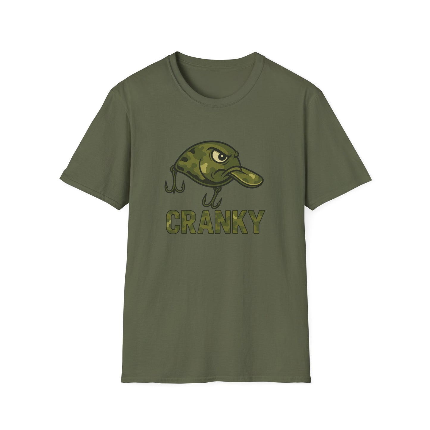 CRANKY Camo Crankbait Bass Fishing Tee – Bold Military Style Lure Design