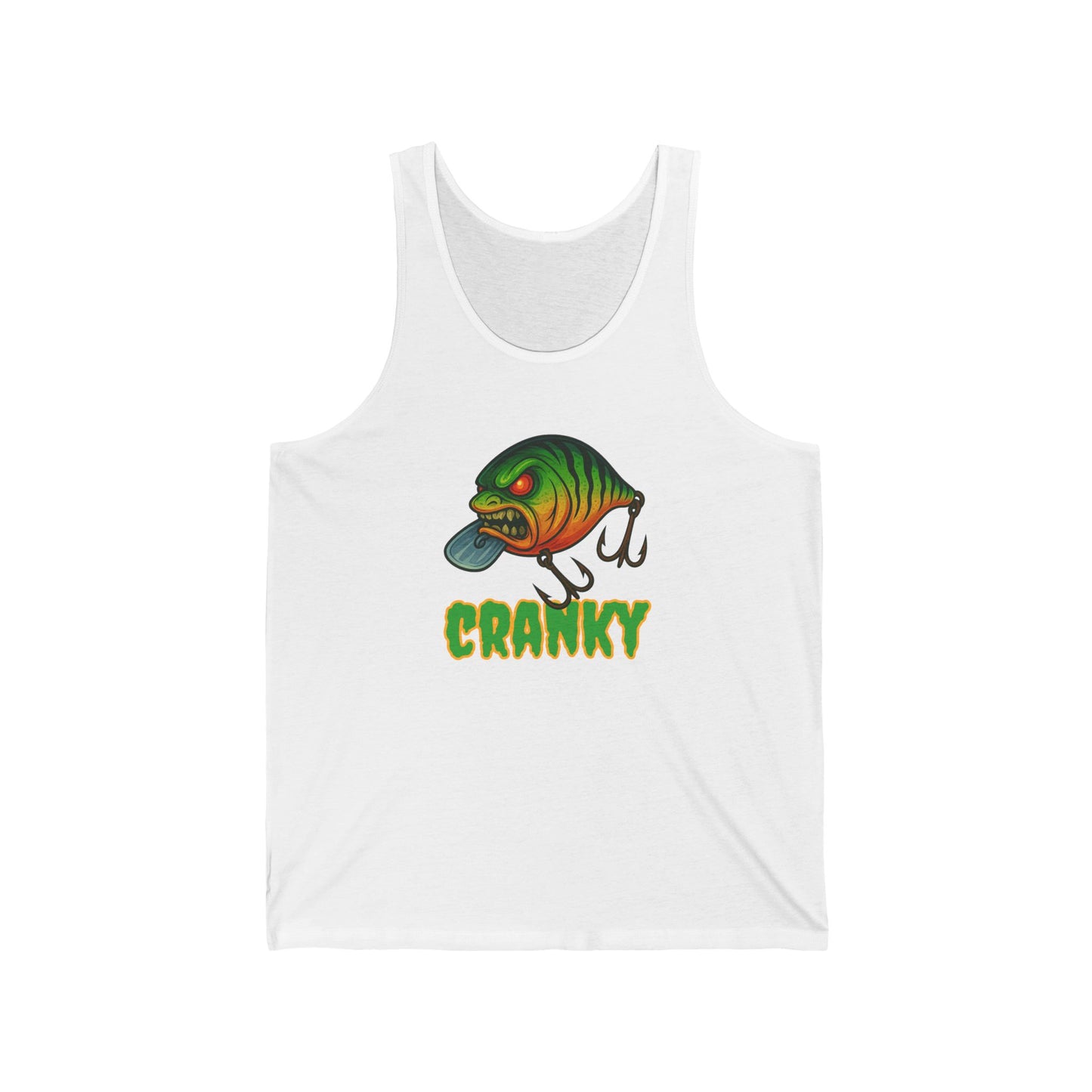 CRANKY – Men’s Angry Crankbait Tank Top (Bold Bass Fishing Graphic)