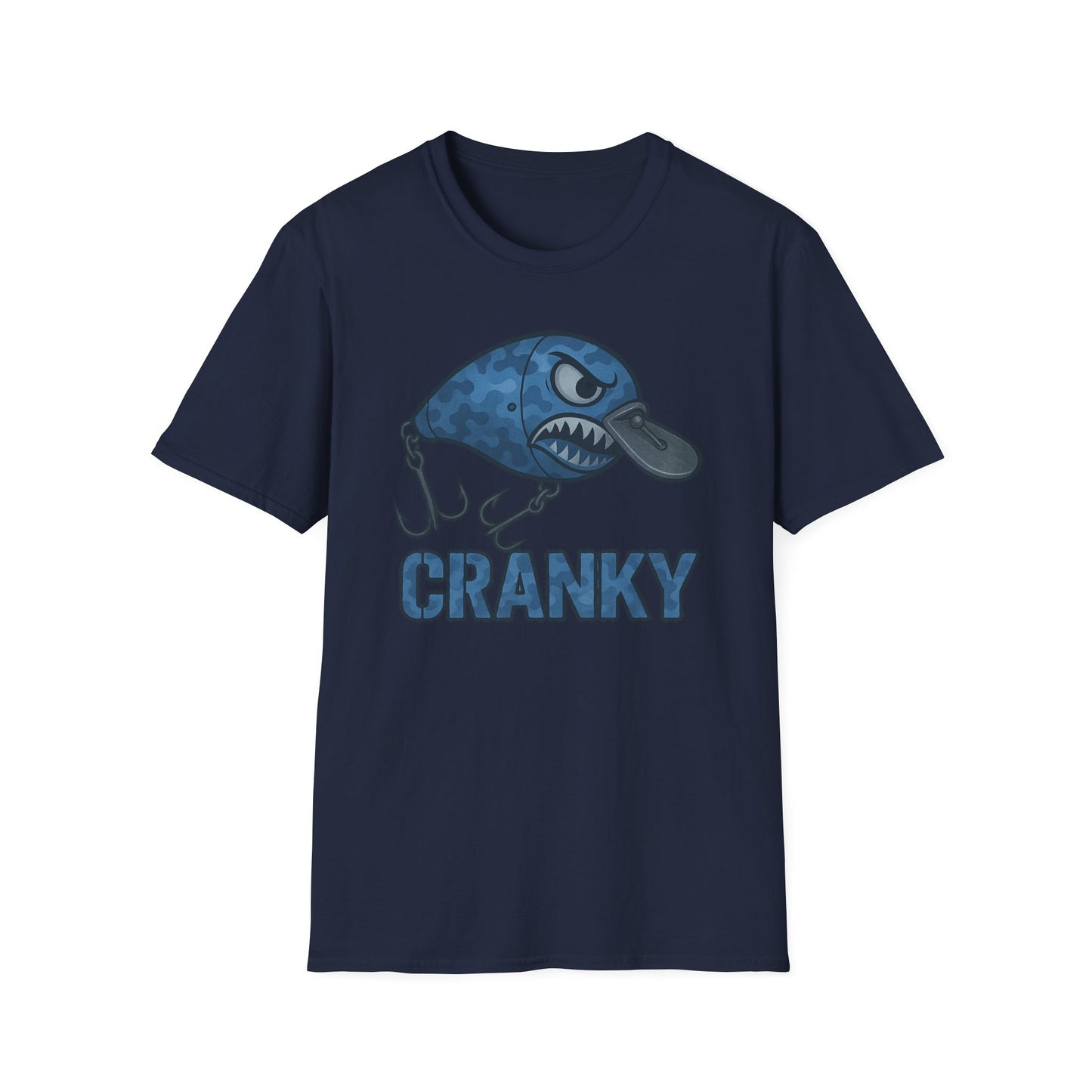 CRANKY Blue Camo Series Crankbait Shirt – Cold-Blooded Bass Fishing Tee - Bomber Style