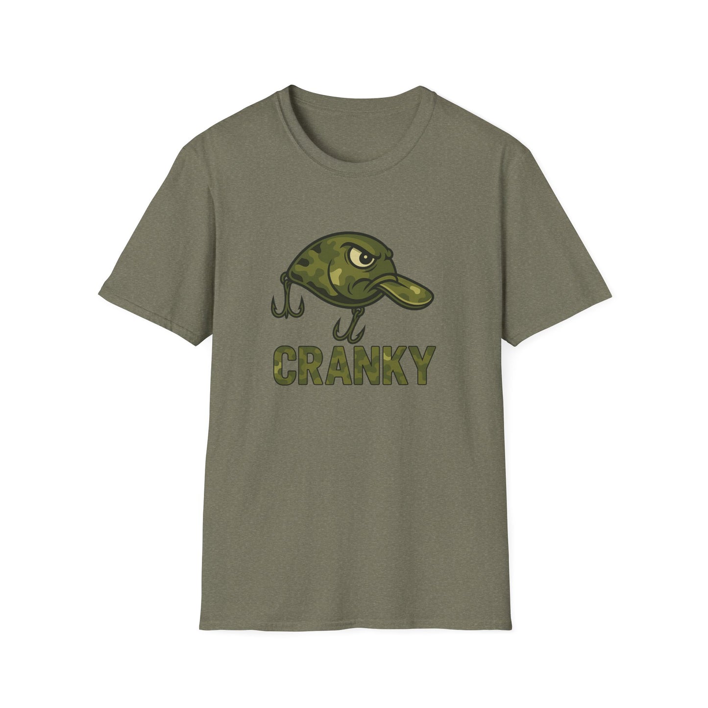 CRANKY Camo Crankbait Bass Fishing Tee – Bold Military Style Lure Design