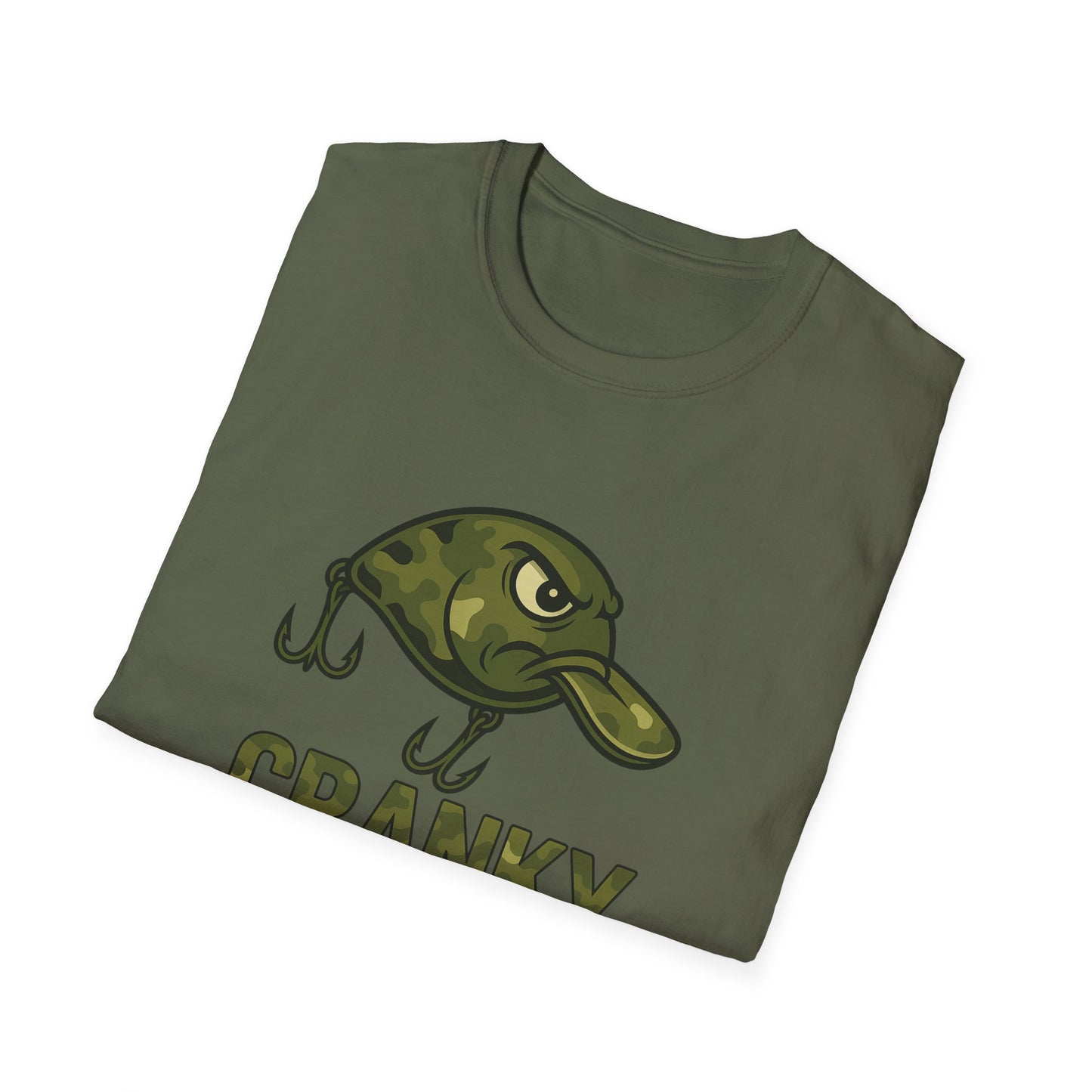 CRANKY Camo Crankbait Bass Fishing Tee – Bold Military Style Lure Design