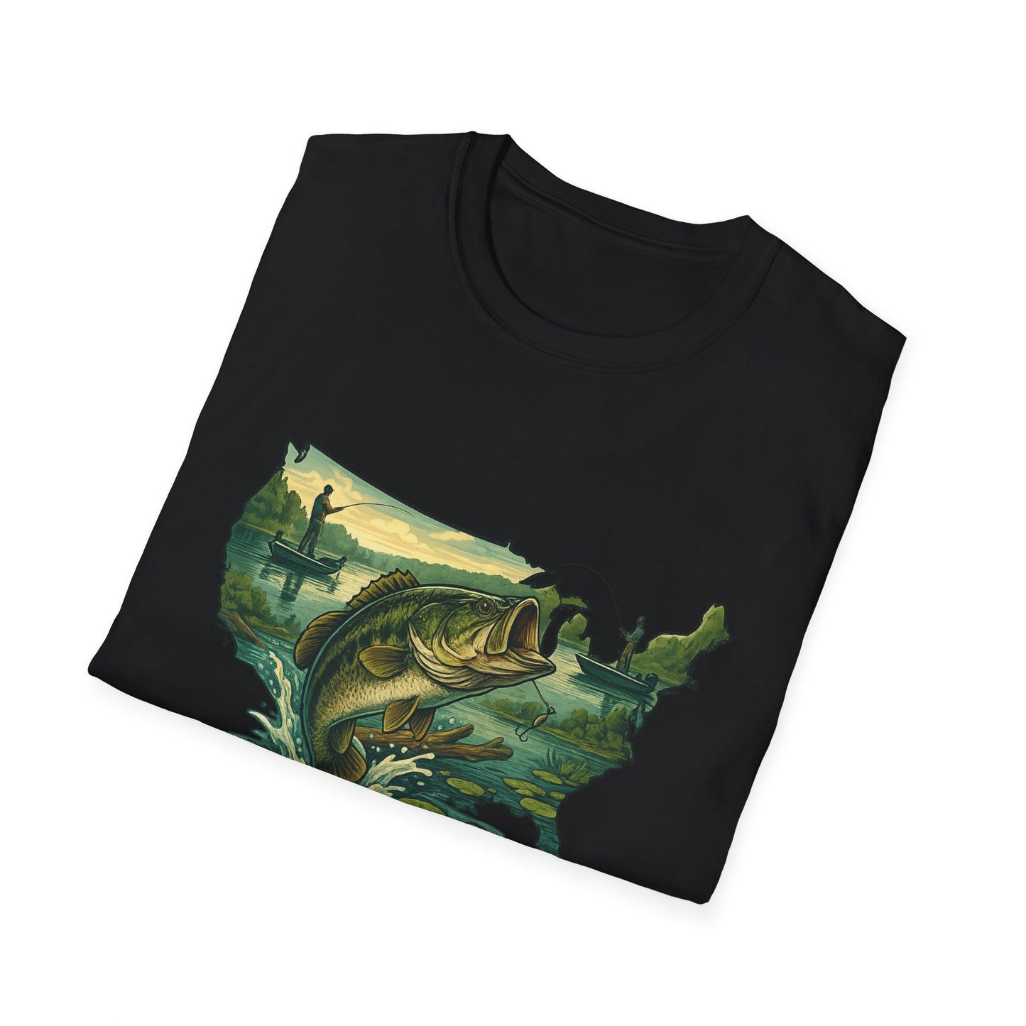American Bass Waters Tee – USA Map Fishing Scene Shirt