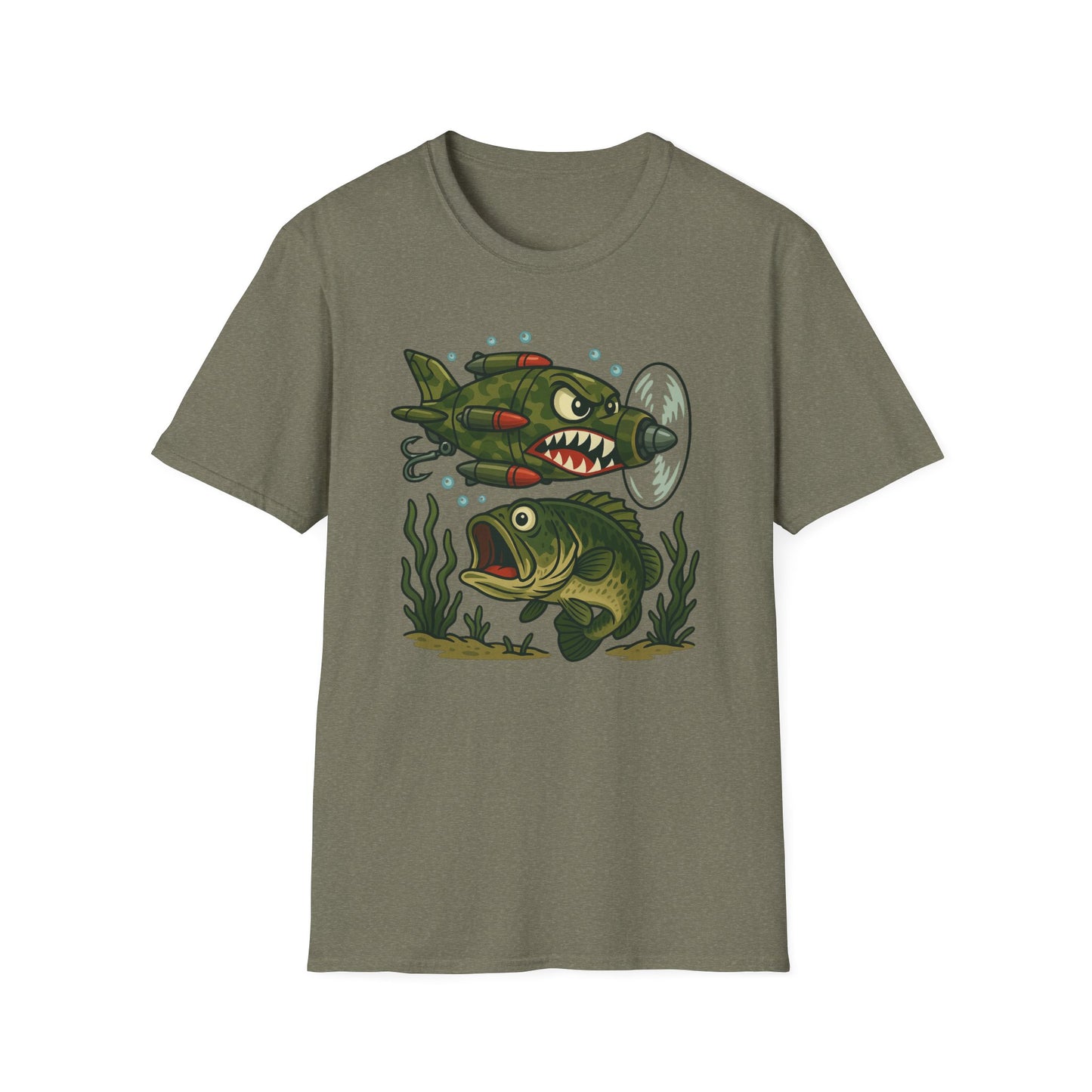 Cranky Warplane Lure vs. Bass Tee – Vintage Fighter Fishing Design