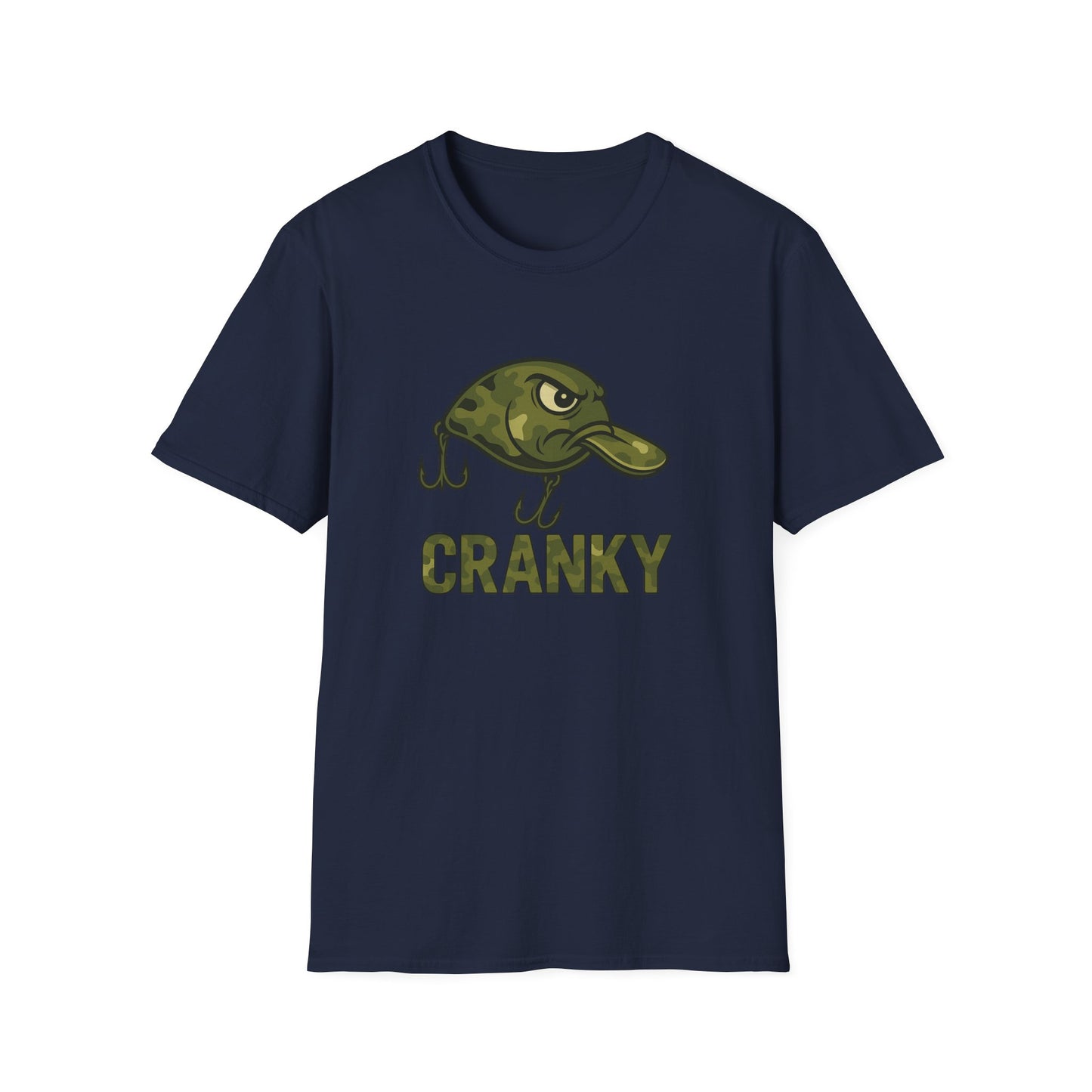 CRANKY Camo Crankbait Bass Fishing Tee – Bold Military Style Lure Design