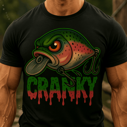 Cranky Crankbait Bass Fishing Tee – Trout Color Lure Logo