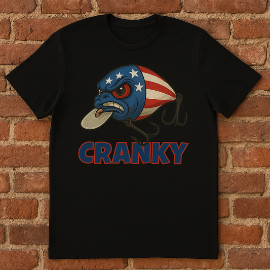 Cranky Crankbait USA Flag Tee – Patriotic Bass Fishing Lure Design