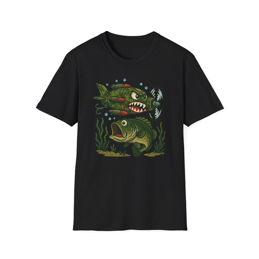 Cranky Warplane Lure vs. Bass Tee – Vintage Fighter Fishing Design